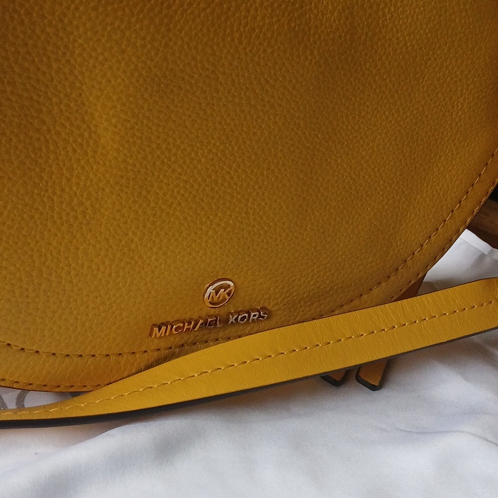 Michael Kors Yellow Pebbled Leather Crescent Shoulder Bag - Picture 5 of 8